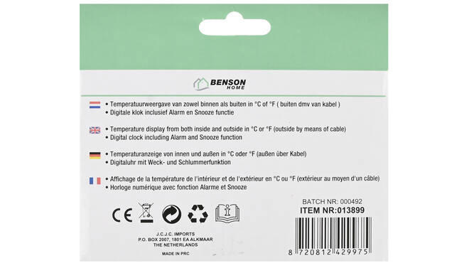 Benson Tools Benson Weerstation in-en outdoor digitaal