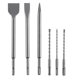 Set SDS+ boren/beitels 6PCS - boren (5.5, 6 en 7mm) en 3 SDS+ beitels (puntbeitel, vlakbeitel, spadebeitel)