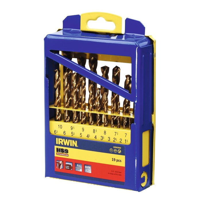 HSS Metaalboren 135° Titanium, 19PCS Set in metalen koffer: 1,0 - 10,0 mm