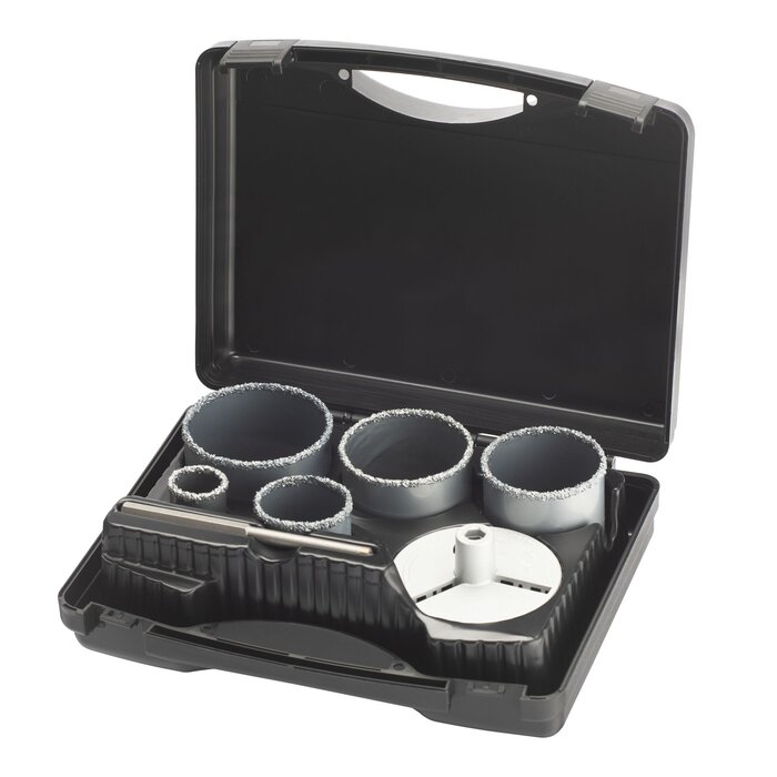 IRWIN Set TCT gatenzagen 5PCS voor steen in koffer, 33, 53, 68 ,73 en 83mm. Diepte 83mm. Inclusief adaptor