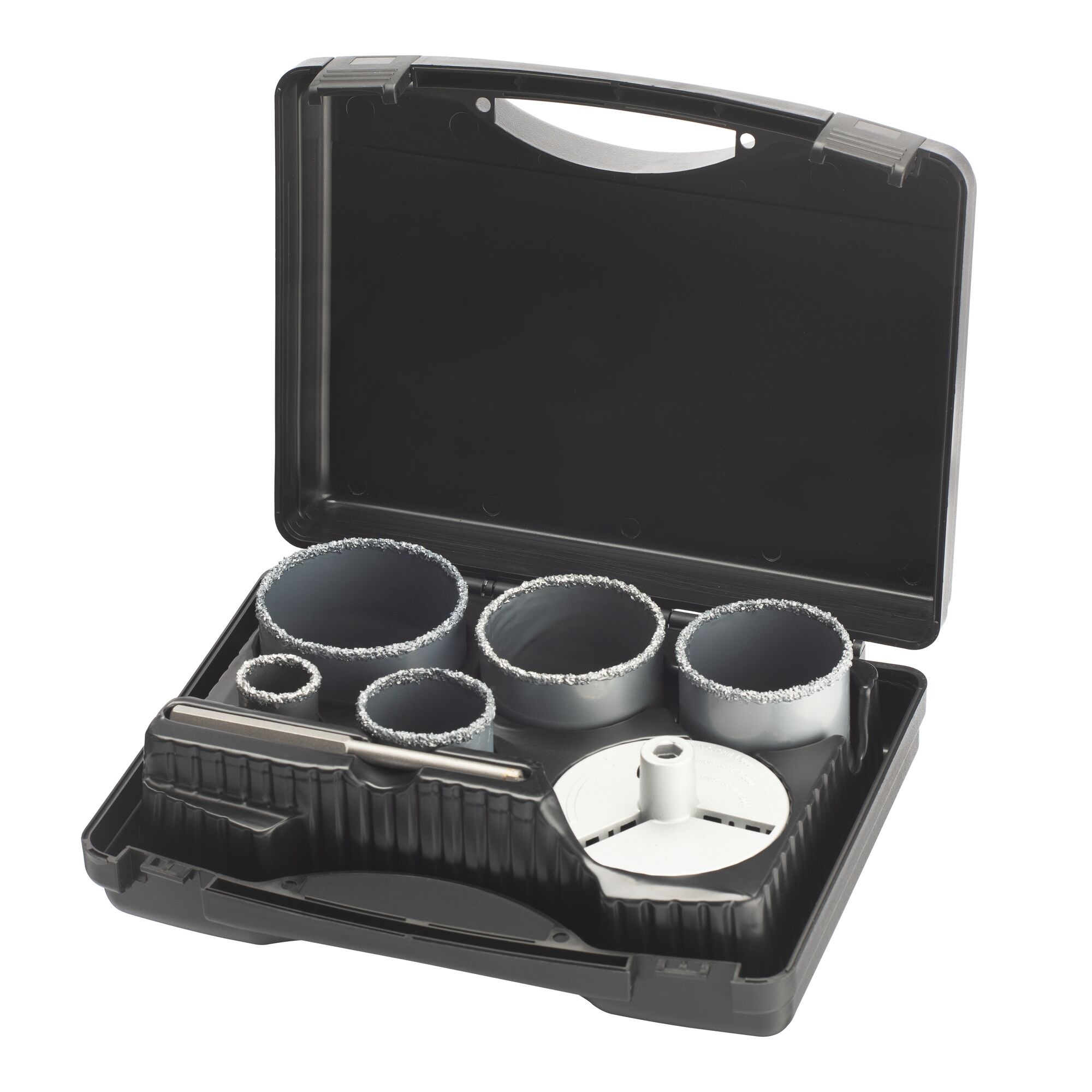 IRWIN Set TCT gatenzagen 5PCS voor steen in koffer, 33, 53, 68 ,73 en 83mm. Diepte 83mm. Inclusief adaptor