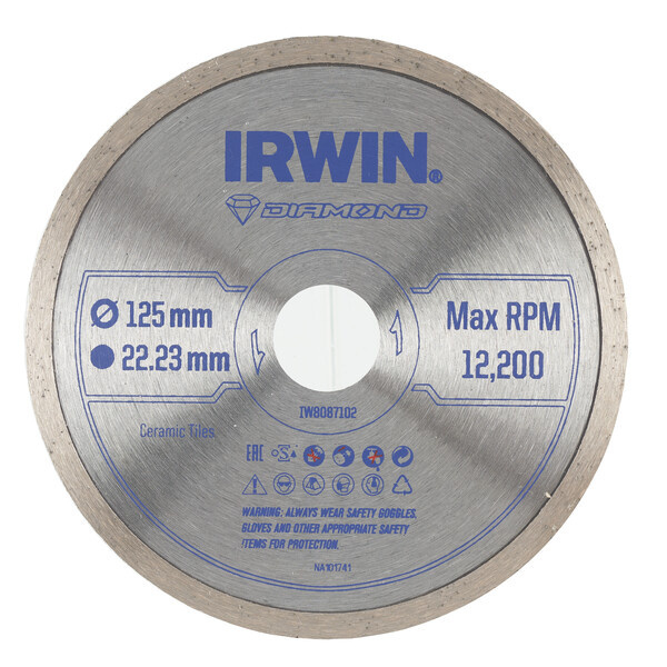 IRWIN Pro Performance diamantzaagblad 125mm voor haakse slijper, keramiek en tegels, volle rand