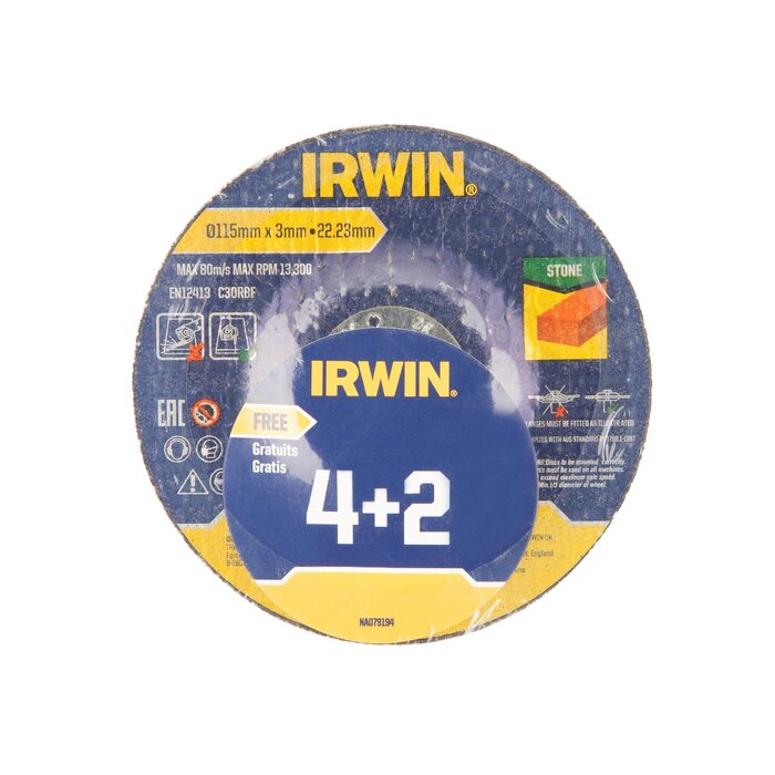 IRWIN 4 slijpschijven (+ 2 gratis)115mmx3mm doorslijpschijf steen
