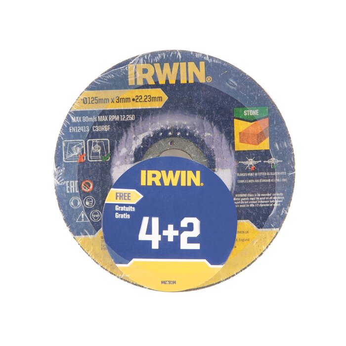 IRWIN 4 slijpschijven (+ 2 gratis)125mmx3mm doorslijpschijf steen