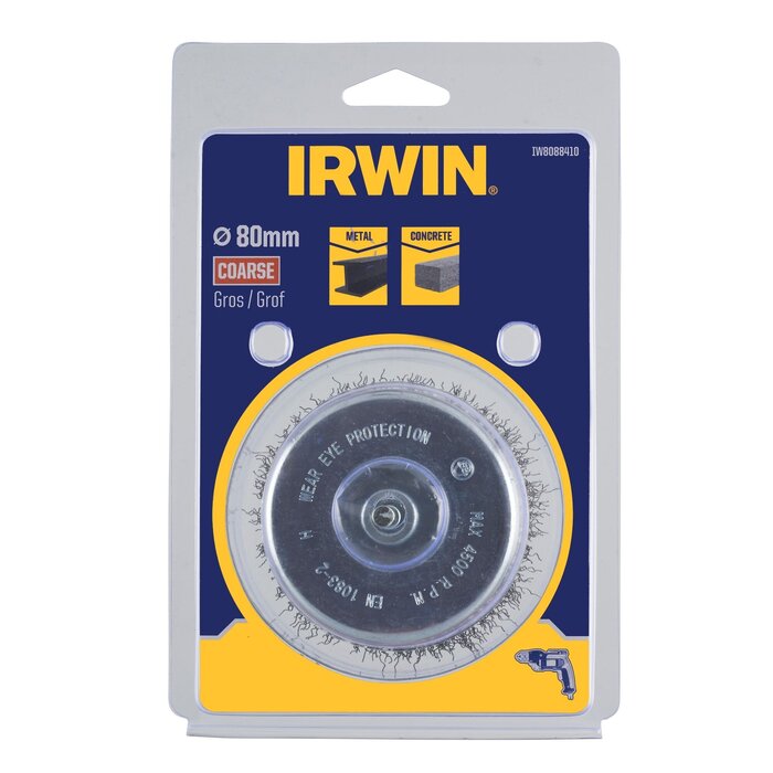 IRWIN Komstaaldraadborstel (boormachine) voor metaal, beton - grof, diameter 80mm.