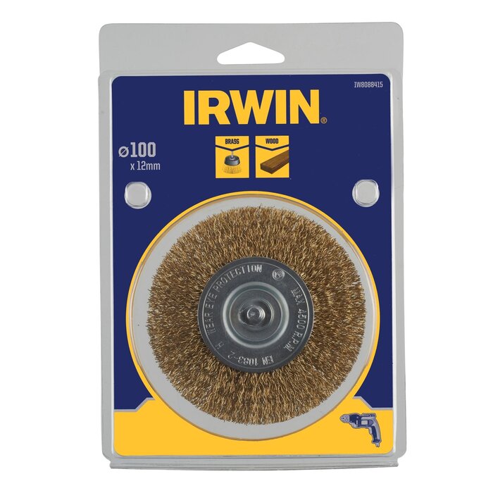 IRWIN Staaldraadborstel messing (boormachine) voor hout, diameter: 100mm. Dikte: 12mm.