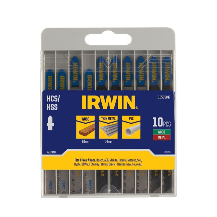 IRWIN Set decoupeerzaagbladen 10PCS, T-schacht Hout & metaal