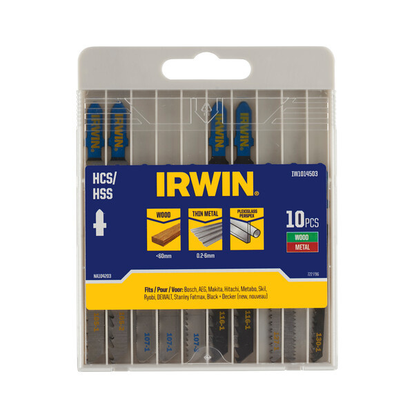 IRWIN Set decoupeerzaagbladen 10PCS mix 7 hout/3 metaal, diverse vertanding, T aansluiting