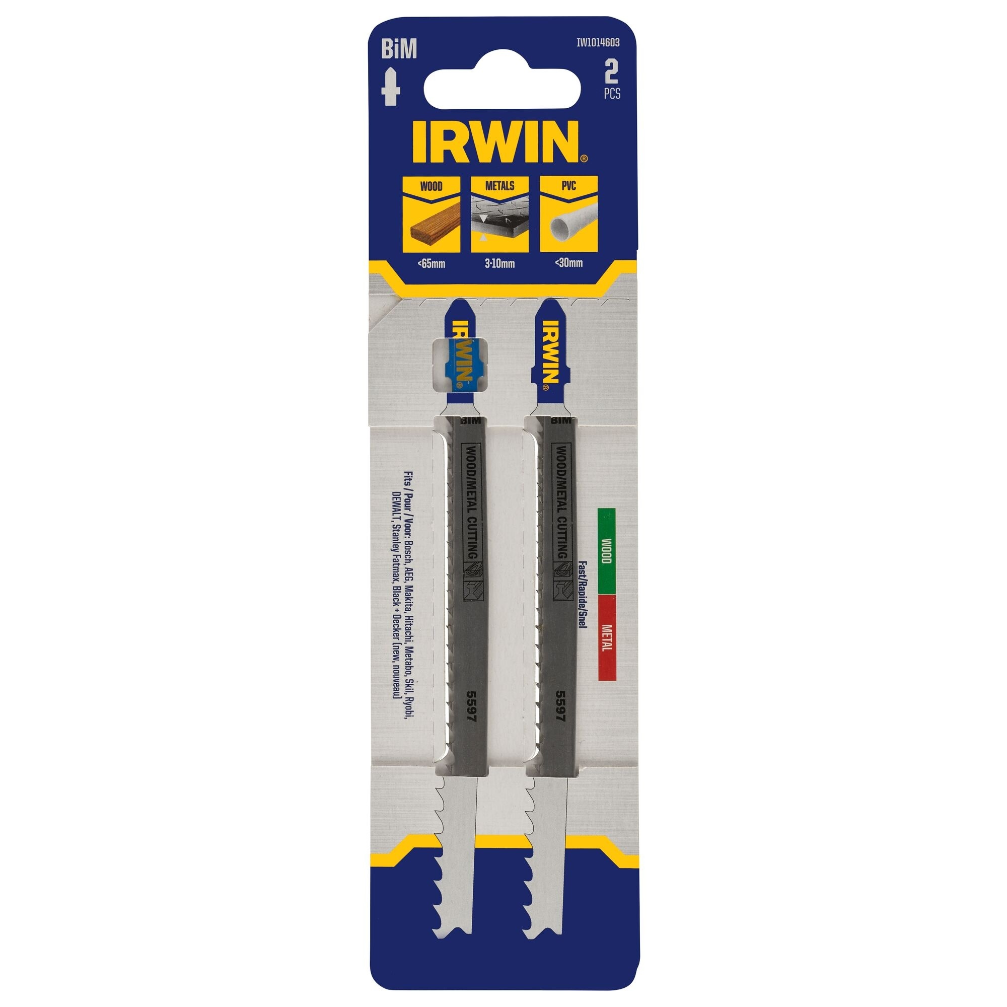 IRWIN Pro Performance bim decoupeerzaagblad hout (tot 65mm), metaal (3-10mm), PVC (tot 30mm),grove vertanding, T-aansluiting