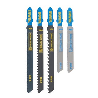 Set decoupeerzaagbladen 5PCS mix 3 hout/2 metaal, diverse vertanding, T aansluiting