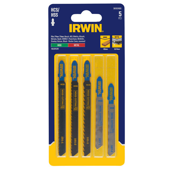 IRWIN Set decoupeerzaagbladen 5PCS mix 3 hout/2 metaal, diverse vertanding, T aansluiting