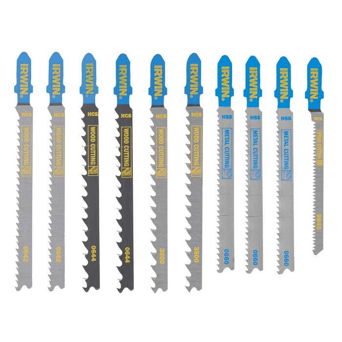 IRWIN Set Pro Performence decoupeerzagen 10PCS mix 7 hout/3 metaal, diverse vertanding, T-aansluiting