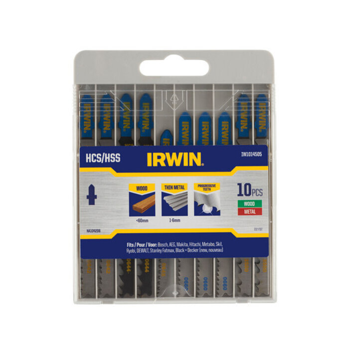 IRWIN Set Pro Performence decoupeerzagen 10PCS mix 7 hout/3 metaal, diverse vertanding, T-aansluiting