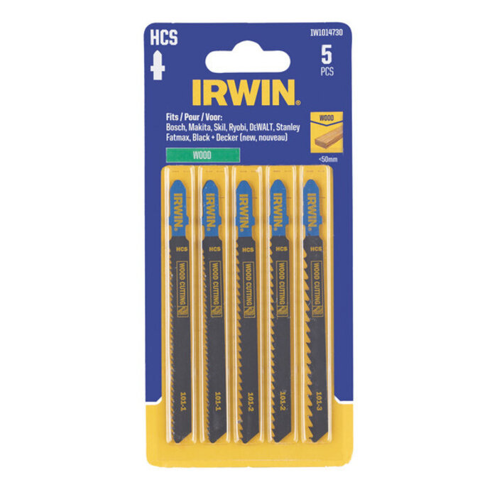 IRWIN Set decoupeerzaagbladen hout 1xgrof, 2xmedium, 2xfijn tot 50mm