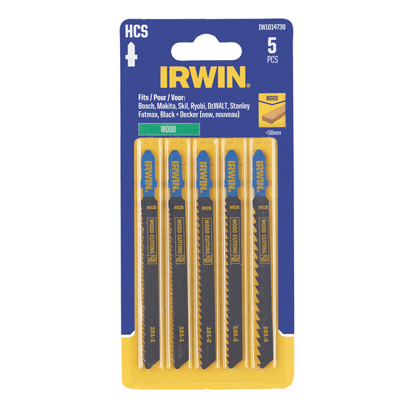 IRWIN Set decoupeerzaagbladen hout 1xgrof, 2xmedium, 2xfijn tot 50mm