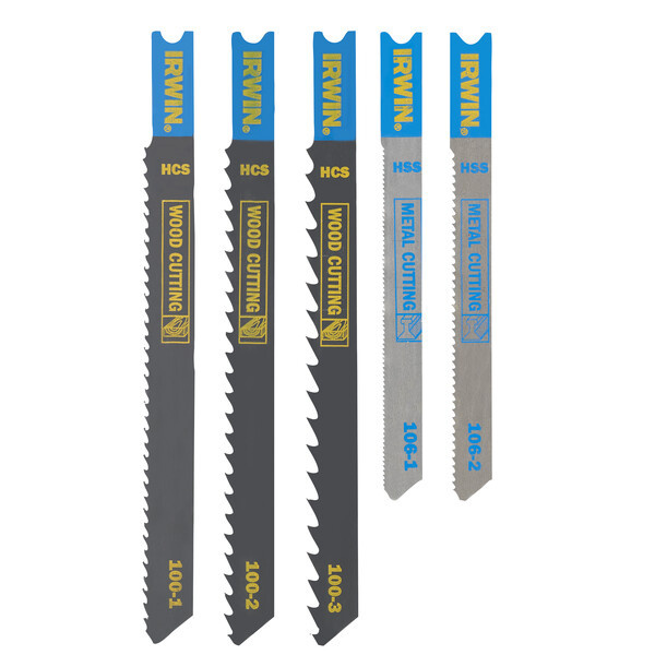 IRWIN Set decoupeerzaagbladen 5PCS Mix 3xhout, 2xmetaal. Diverse vertanding. U-aansluiting.