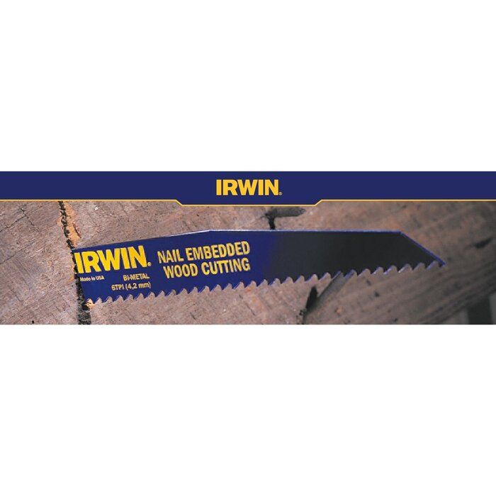 IRWIN Reciprozaagblad 300mm 6TPI, 5x zagen van hout met spijkers