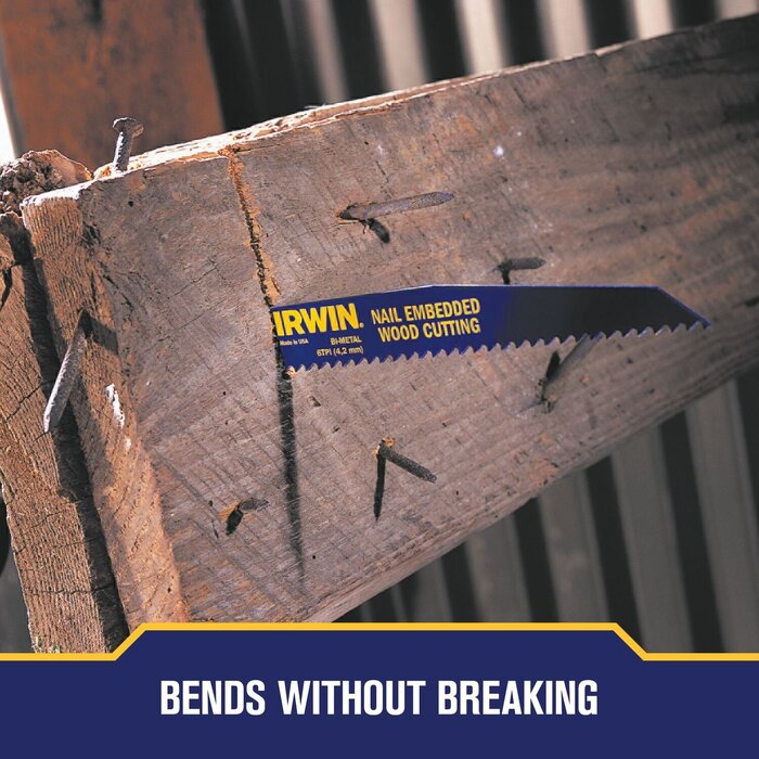 IRWIN Reciprozaagblad 300mm 6TPI, 5x zagen van hout met spijkers