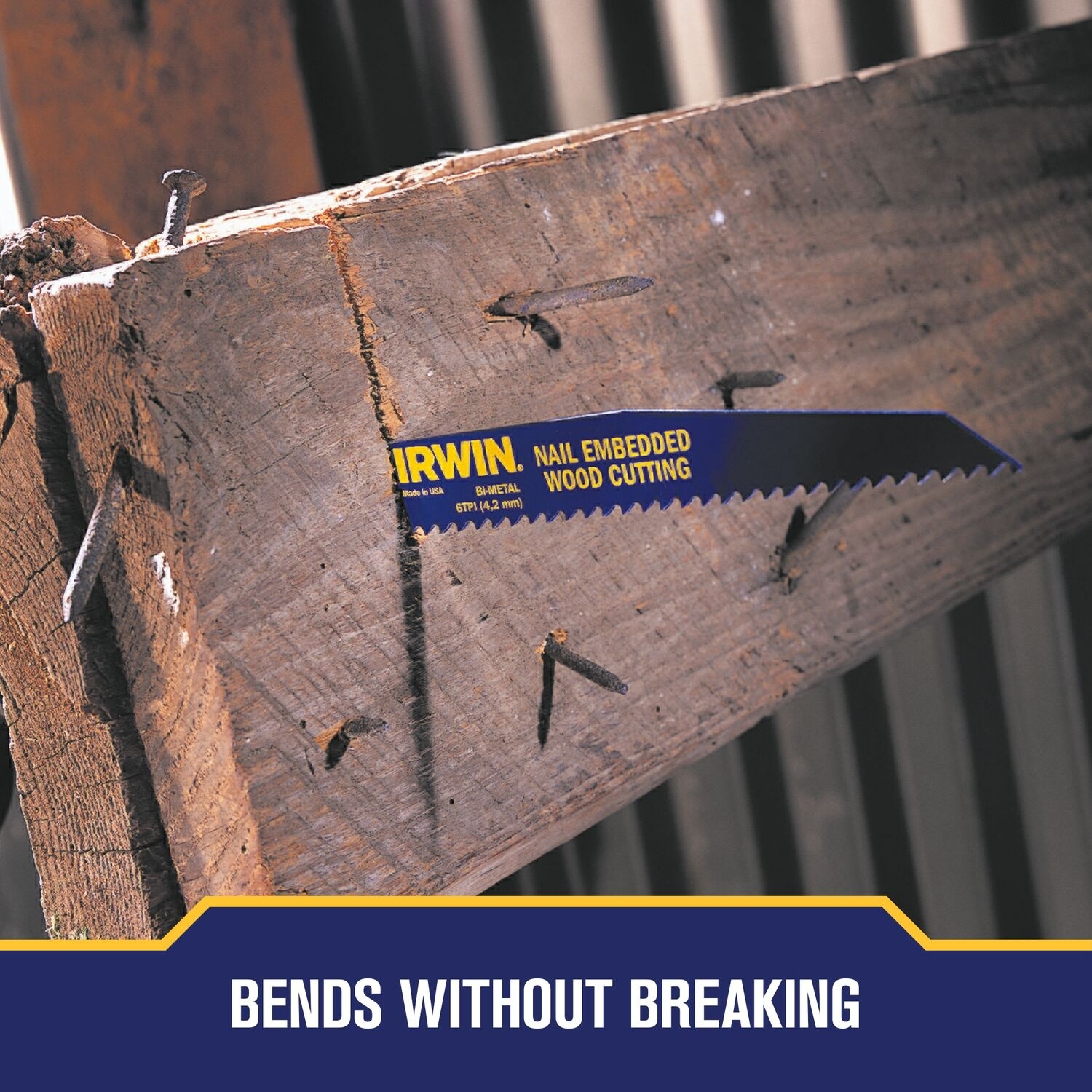 IRWIN Reciprozaagblad 300mm 6TPI, 5x zagen van hout met spijkers
