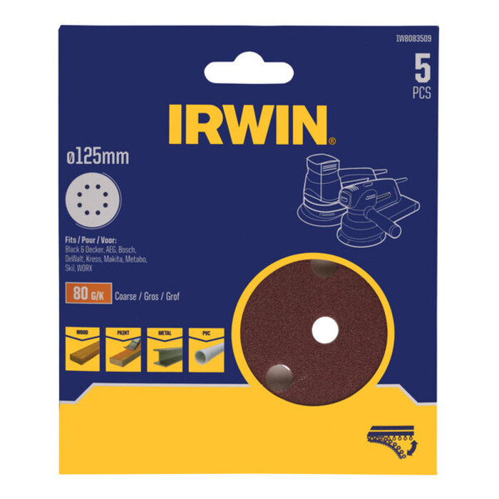 IRWIN Schuurschijven excentrisch diameter 125mm met klittenband, K80
