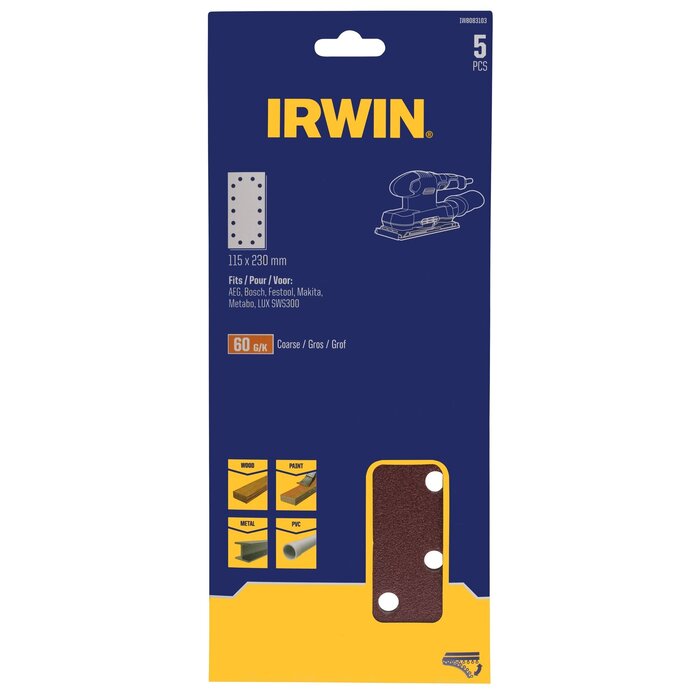 IRWIN Schuurstroken 1/2 vlakschuur 115x230mm met klittenband, K60