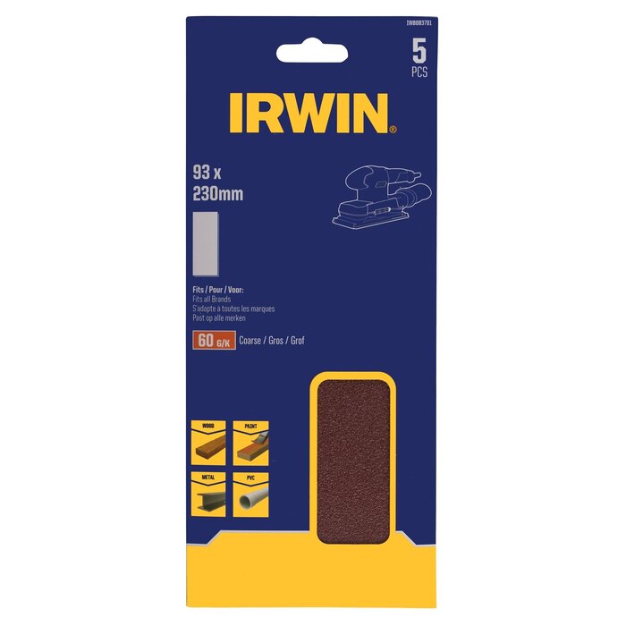 IRWIN Schuurstroken 1/3 vlakschuur (alle merken) met klem, geen perfo, 230x93mm, K60