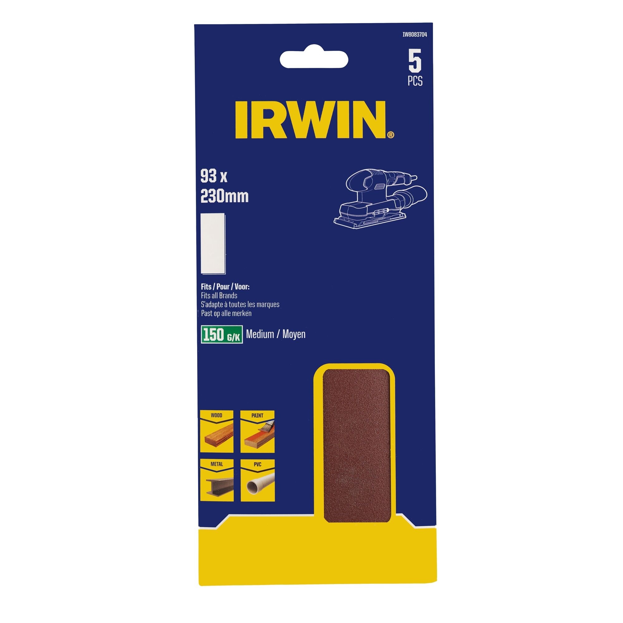 IRWIN Schuurstroken 1/3 vlakschuur (alle merken) met klem, geen perfo, 230x93mm, K150