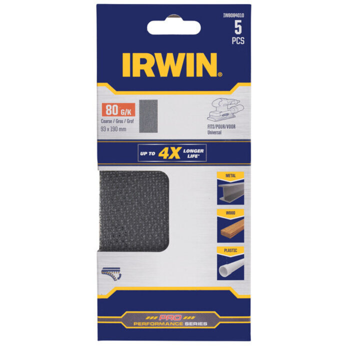 IRWIN Schuurgaas 1/3 vlakschuur, universeel, met klittenband, 190x93mm, K80