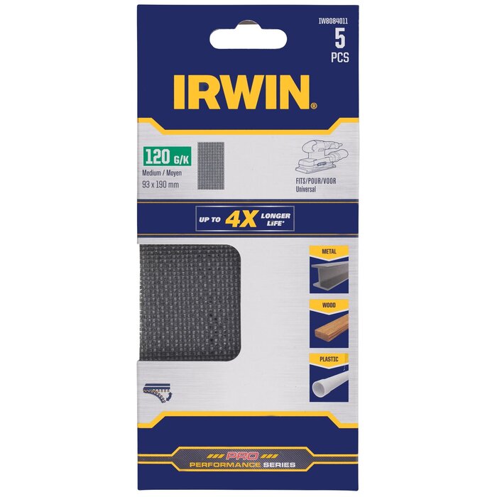 IRWIN Schuurgaas 1/3 vlakschuur, universeel, met klittenband, 190x93mm, K120