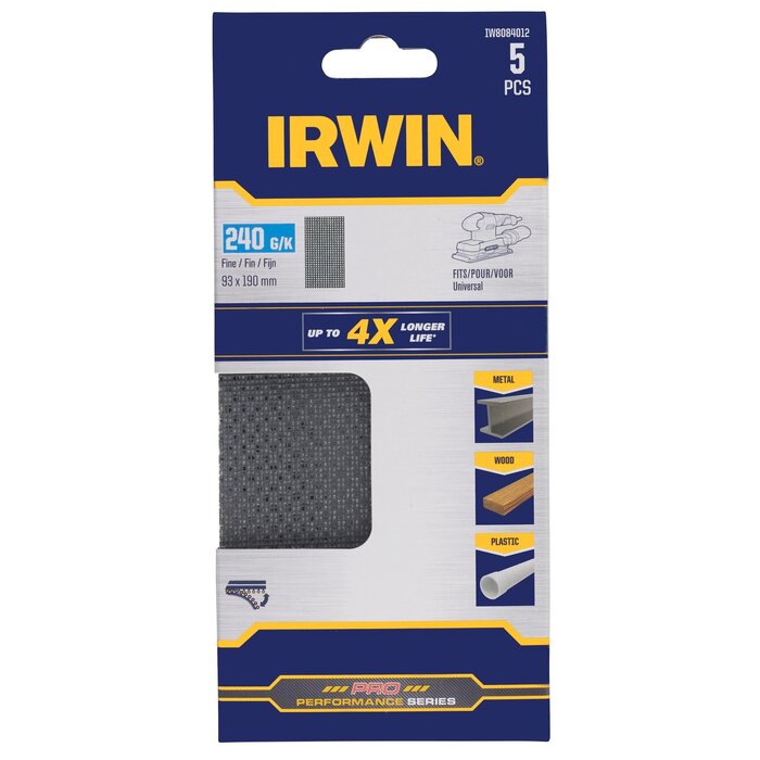 IRWIN Schuurgaas 1/3 vlakschuur, universeel, met klittenband, 190x93mm, K240