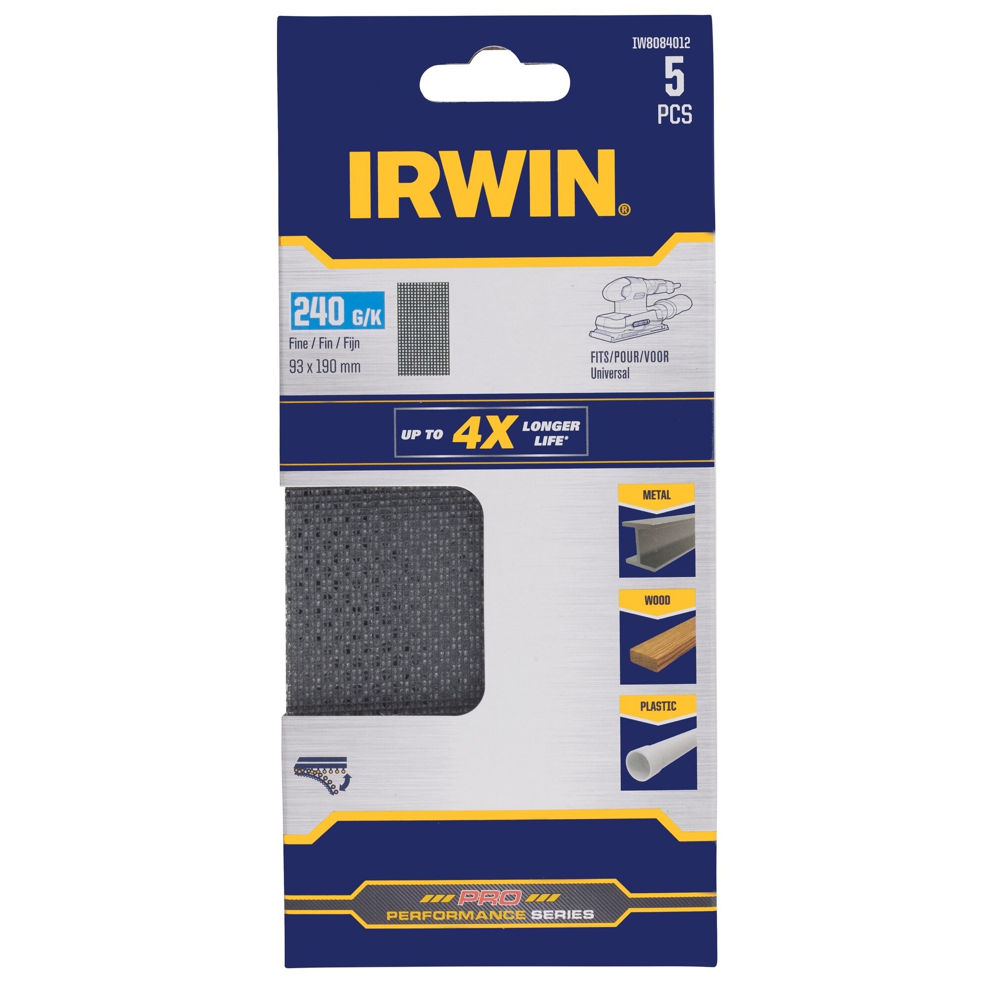 IRWIN Schuurgaas 1/3 vlakschuur, universeel, met klittenband, 190x93mm, K240