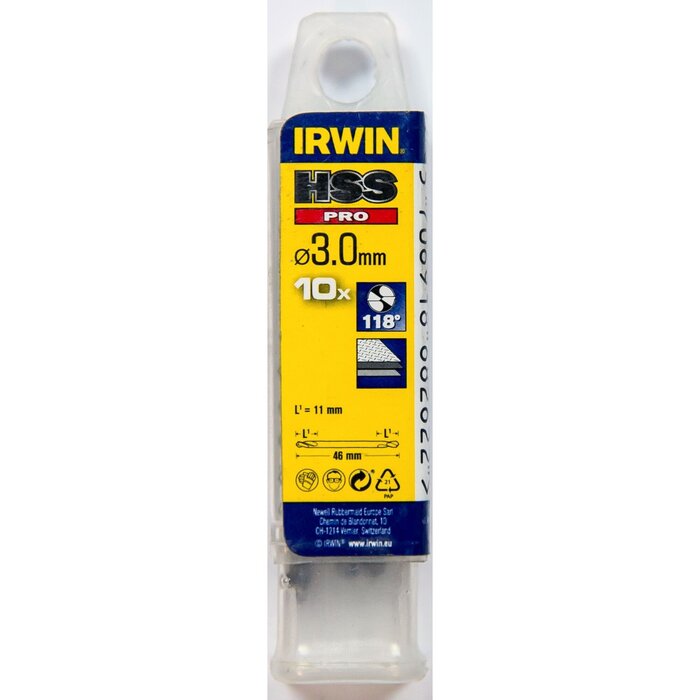 IRWIN HSS PRO Metaalboor (lang) 118¬∞ 3.0mm 10PCS