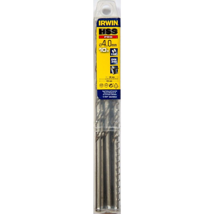 IRWIN HSS PRO Metaalboor (lang) 118° 4.0mm 10PCS