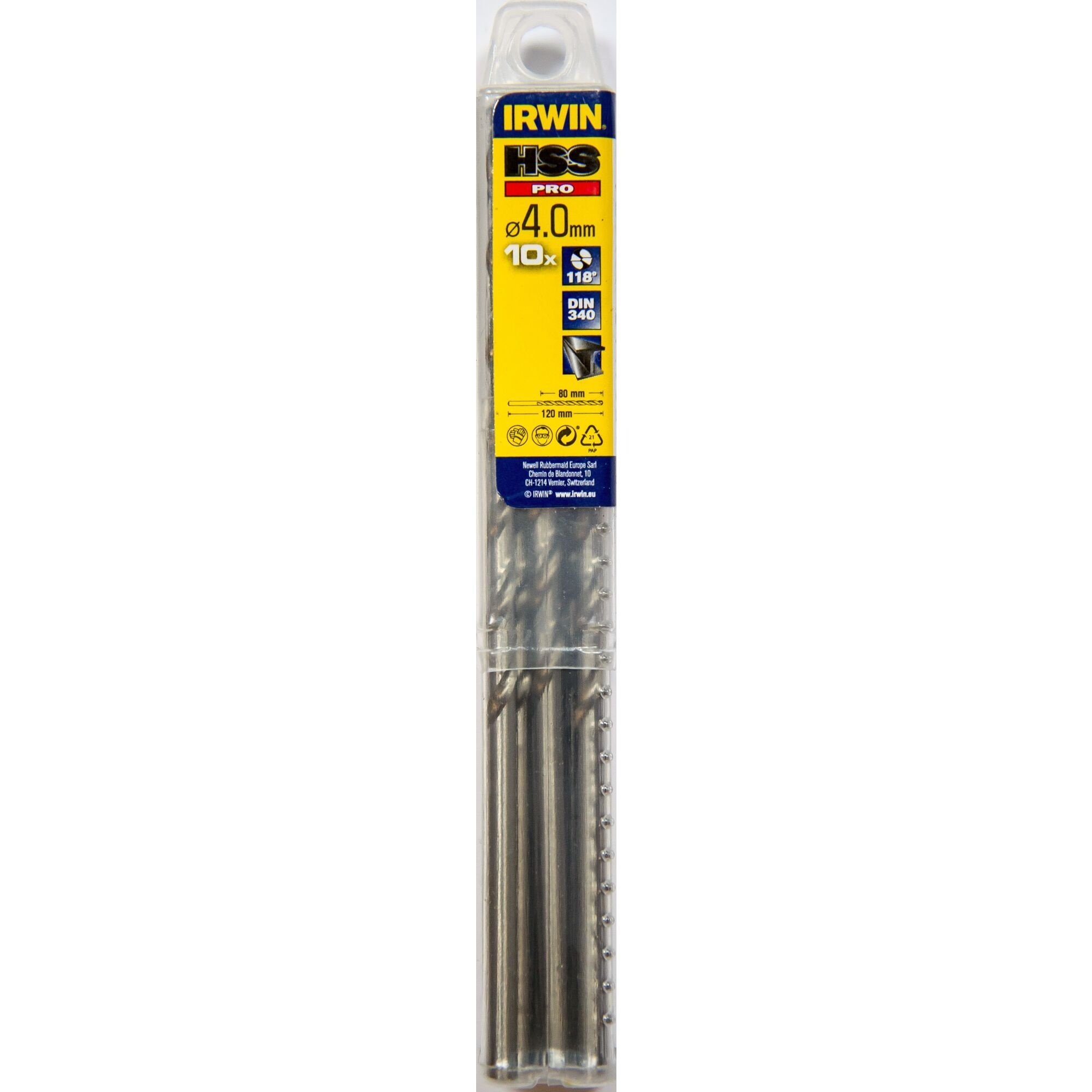 IRWIN HSS PRO Metaalboor (lang) 118° 4.0mm 10PCS