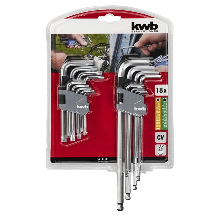 KWB Stiftsleutelset zeskant/torx 18-delig