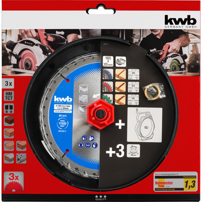 KWB ZaagbladSet 165 x 20mm 18/24/40Tands