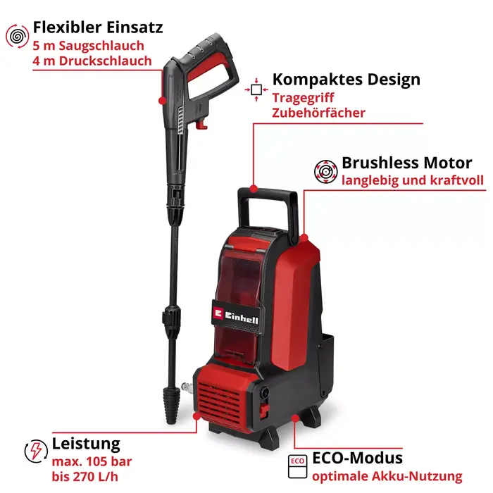 Einhell HYPRESSO 36/105 Li Solo - Accu Hogedrukreiniger - Power X-Change
