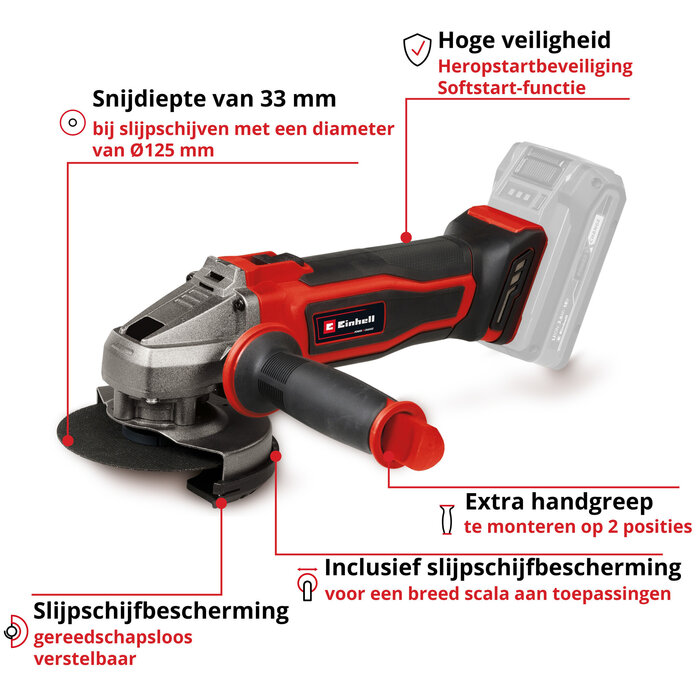 Einhell TE-AG 18/125-2 Li - Solo - Accu Haakse Slijper