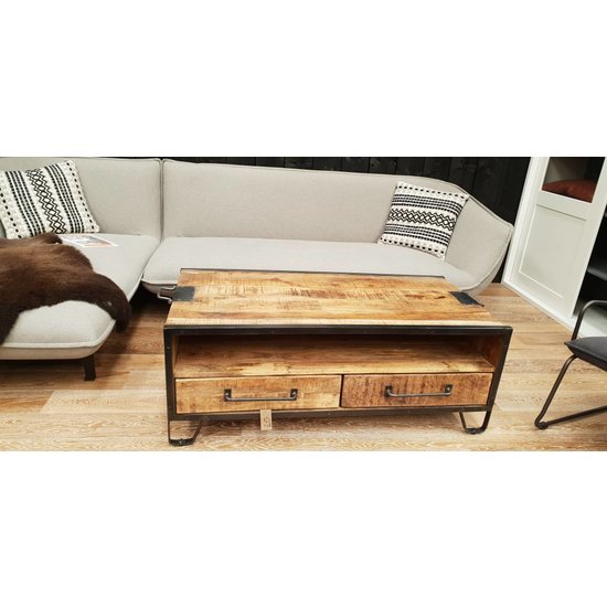 Salontafel mango industrieel Rift met 2 lades Houten Meubel Outlet