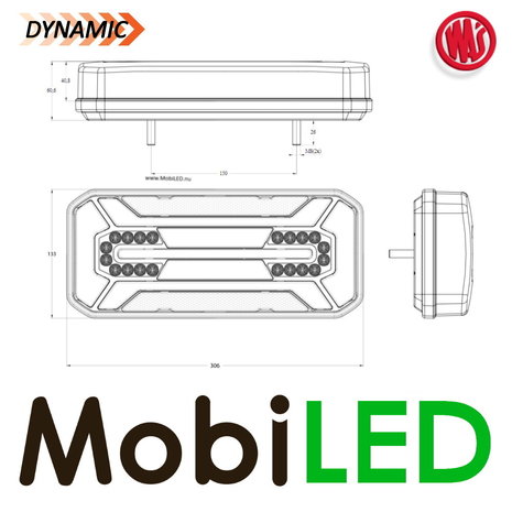 WAS NEON look dynamic Trailer rear light E-mark 5 functions 12-24 volts