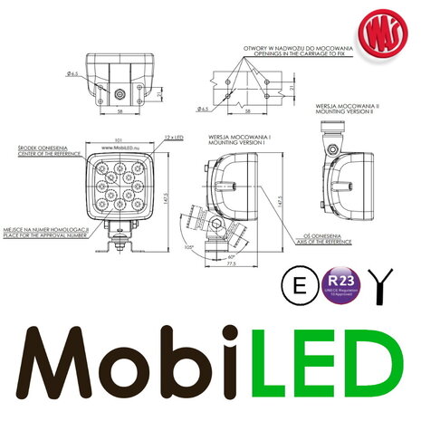 WAS WAS 693 Lampe de travail et feu de recul homologuée E 12-24 V WAS WAS 693 Lampe de travail et feu de recul homologuée E 12-24 V