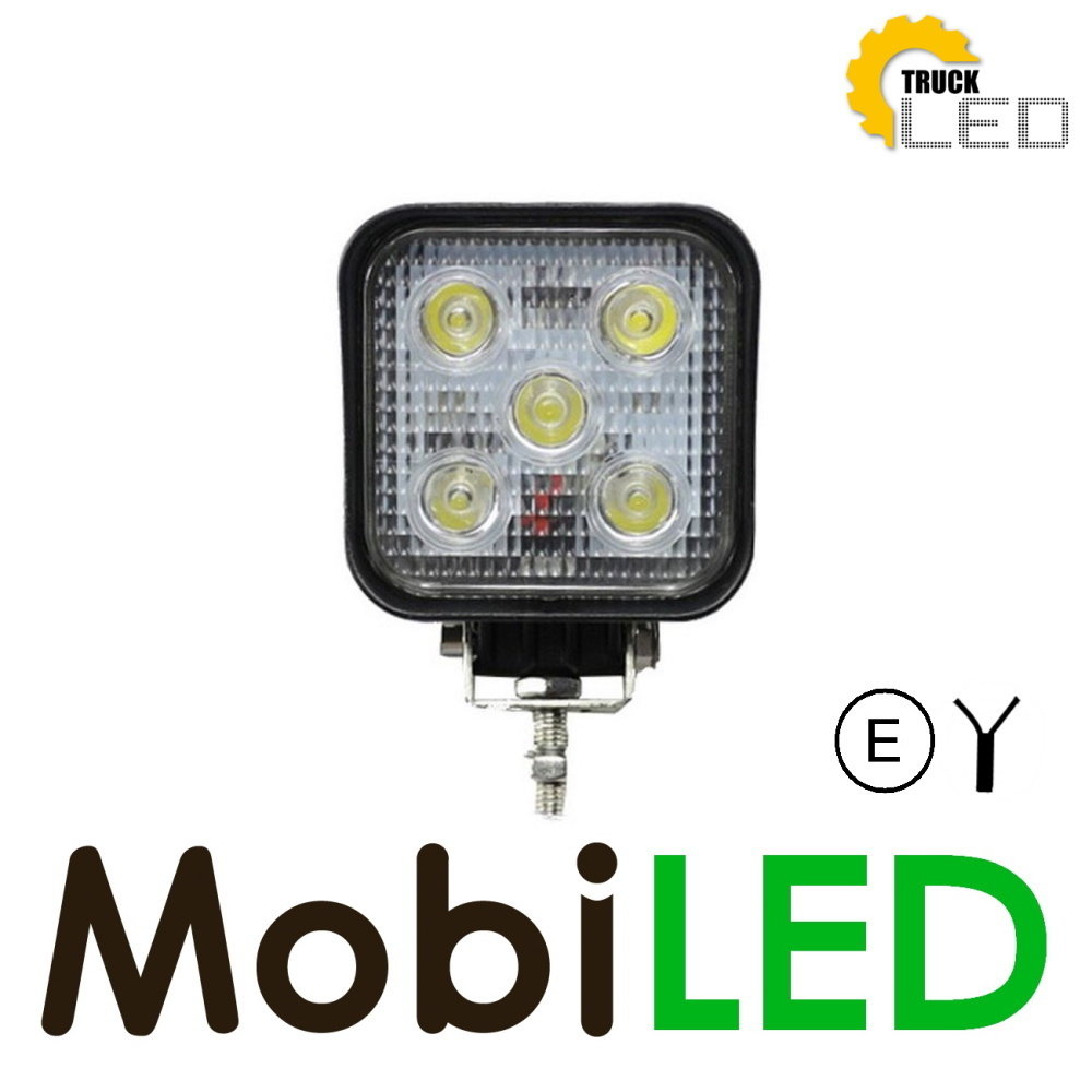 TruckLED Lampe de travail carré 15 watt mini E-mark 2m de cable