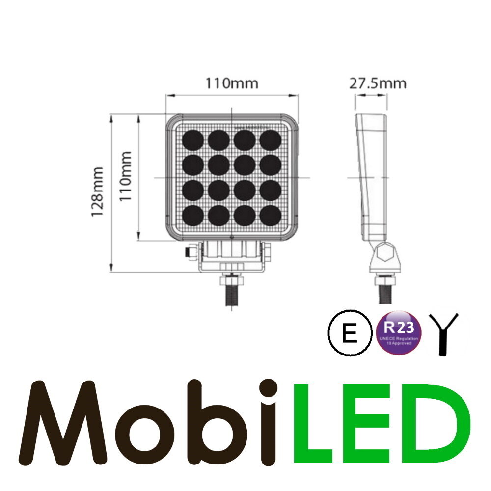 Feu de recul au graphène de 16 watts carré Feu de recul au graphène de 16 watts carré