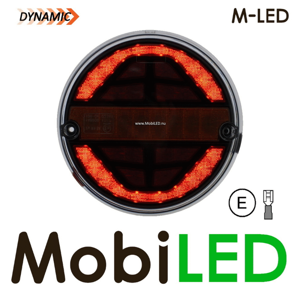 M-LED Dynamisch rond achterlicht E-keur 9-33 volt 3 functies Links M-LED Dynamisch rond achterlicht E-keur 9-33 volt 3 functies Links