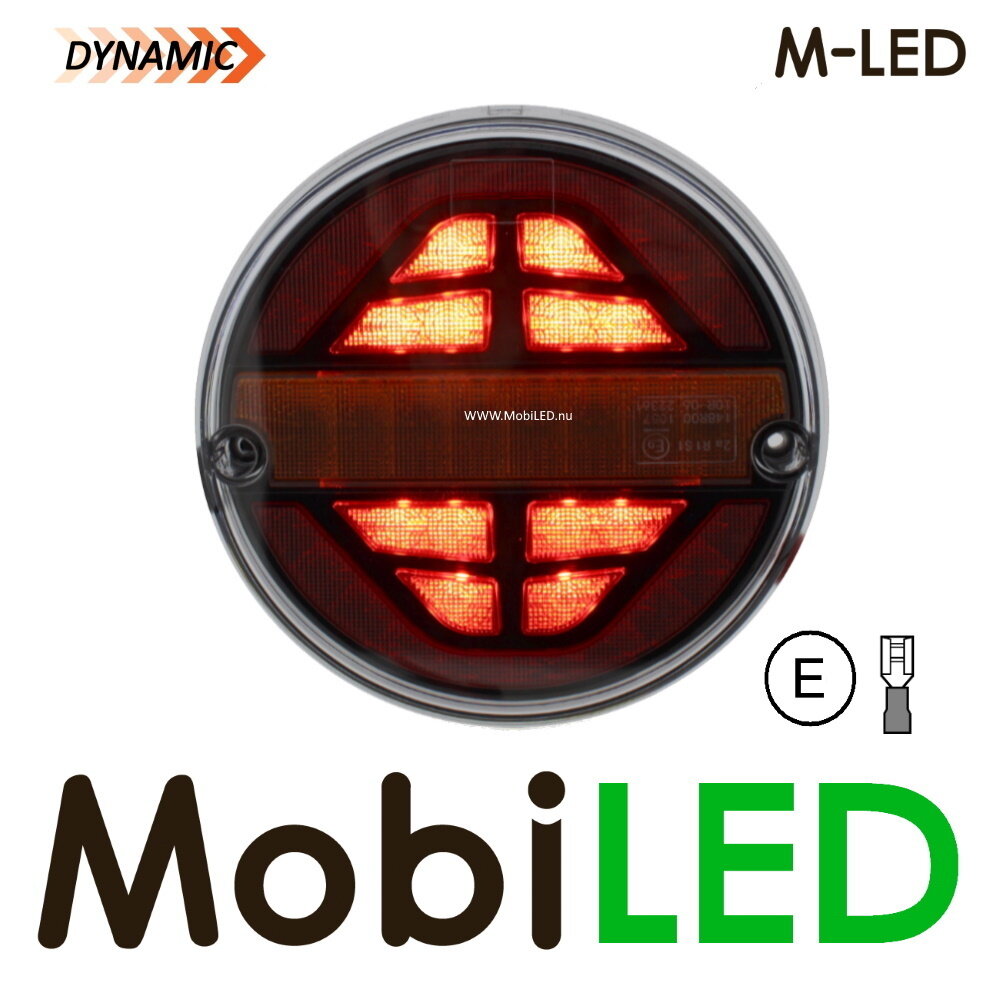 M-LED Dynamisch rond achterlicht E-keur 9-33 volt 3 functies Links M-LED Dynamisch rond achterlicht E-keur 9-33 volt 3 functies Links