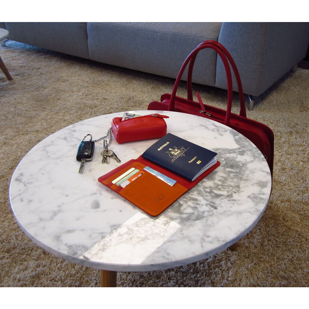 Su.B.dgn Venlo Paspoorthouder, RFID, Kaarthoude,Travel Wallet, Leer – Rood-Oranje