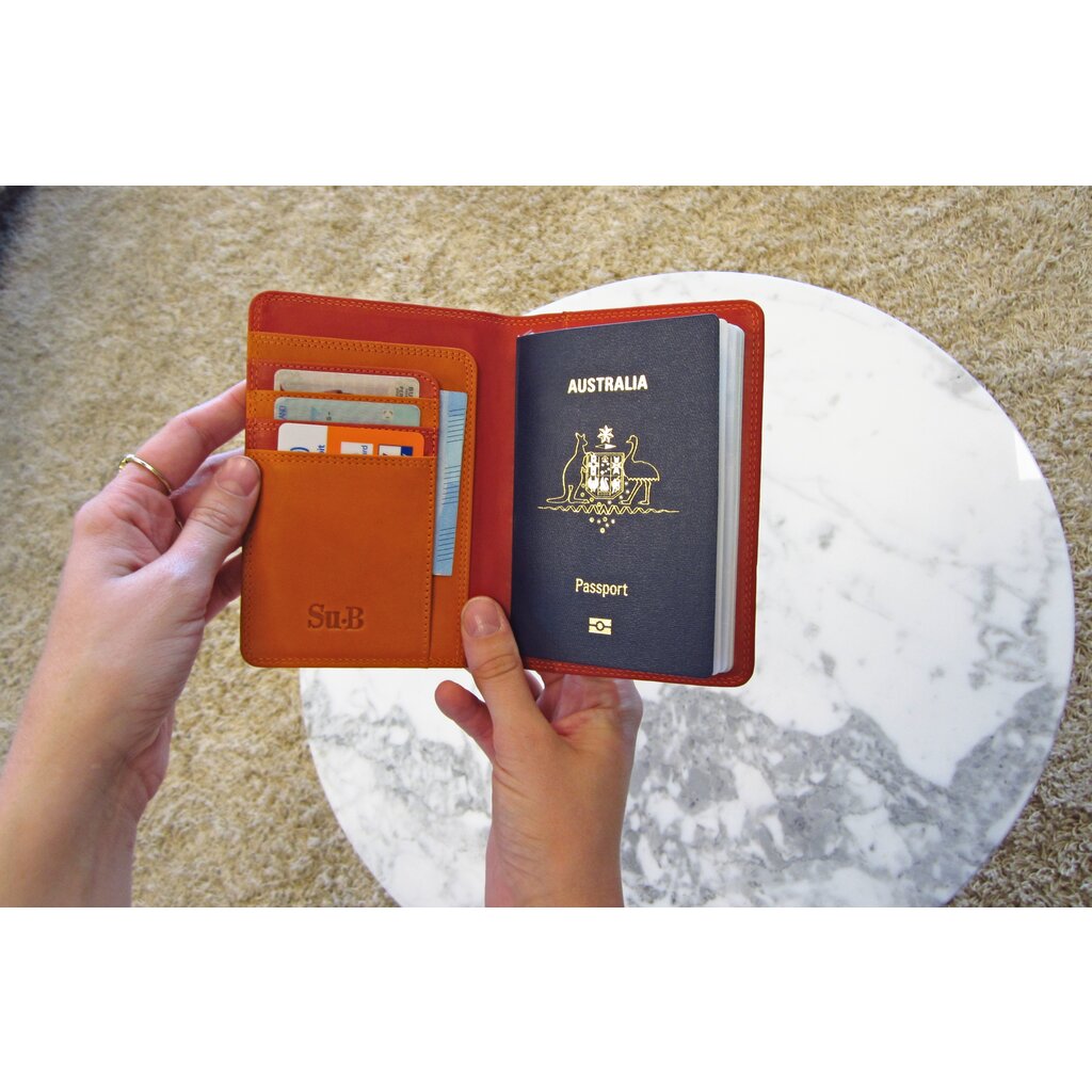 Su.B.dgn Venlo Paspoorthouder, RFID, Kaarthoude,Travel Wallet, Leer – Rood-Oranje
