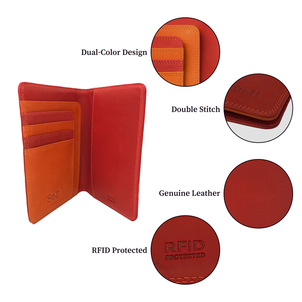 Su.B.dgn Venlo Paspoorthouder, RFID, Kaarthoude,Travel Wallet, Leer – Rood-Oranje