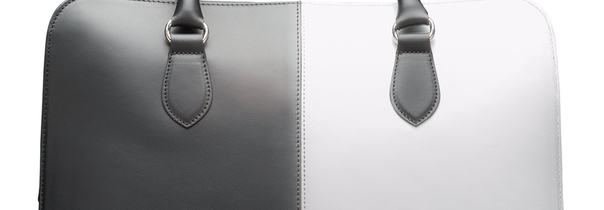 15,6 Zoll Laptoptasche Fuer Damen - Spaltleder - Professionelle Designer Aktentasche, Handtasche, Schultertasche - Made in Italy - Schwarz & Weiss