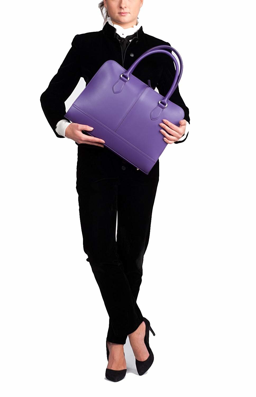13,3 Zoll Laptoptasche Fuer Damen - Spaltleder - Designer Aktentasche, Handtasche, Schultertasche ohne Trolleyband - Made in Italy - Violett-5
